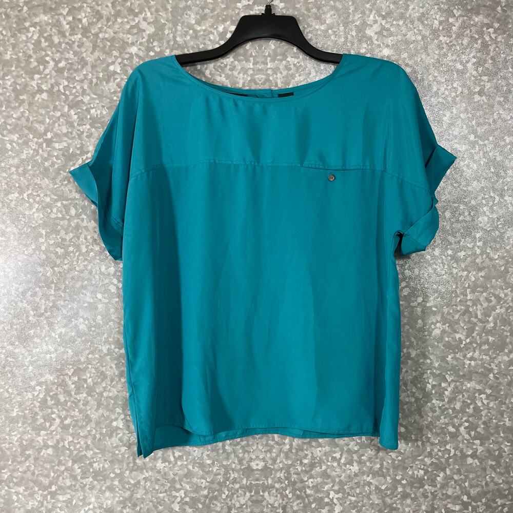 Boundary Waters Women's Turquoise Boxy Boat Neck Top - Size 14 - Contrast Fabric